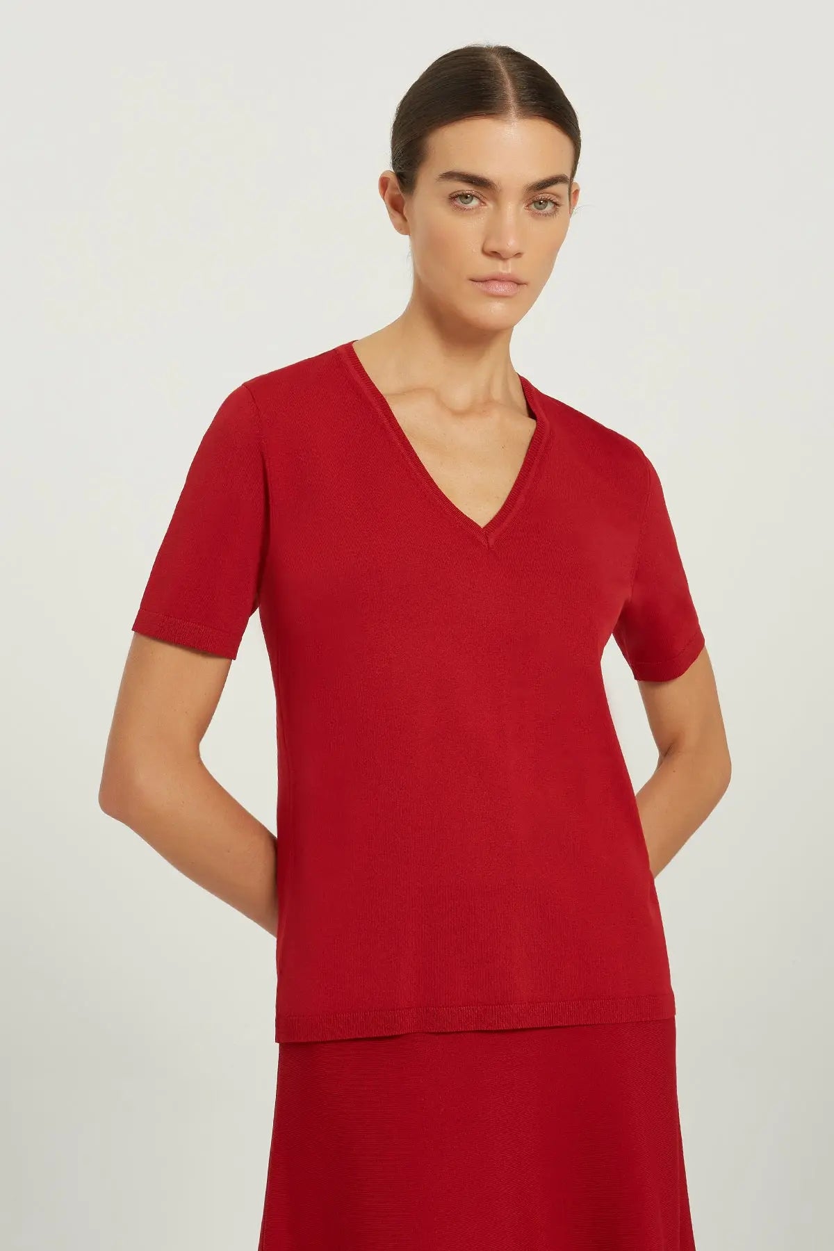 Bordo V Yaka Triko Kadın Tişört  Mısırlı 1951