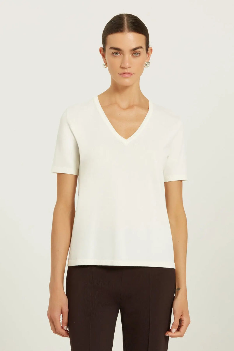 Ekru V Yaka Triko Kadın Tişört  Mısırlı 1951