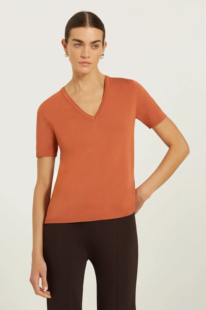 Kızıl Kil V Yaka Triko Kadın Tişört  Mısırlı 1951