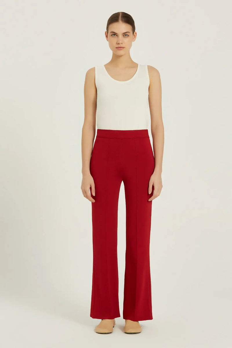 Bordo Nervürlü Flare Kadın Pantolon  Mısırlı 1951