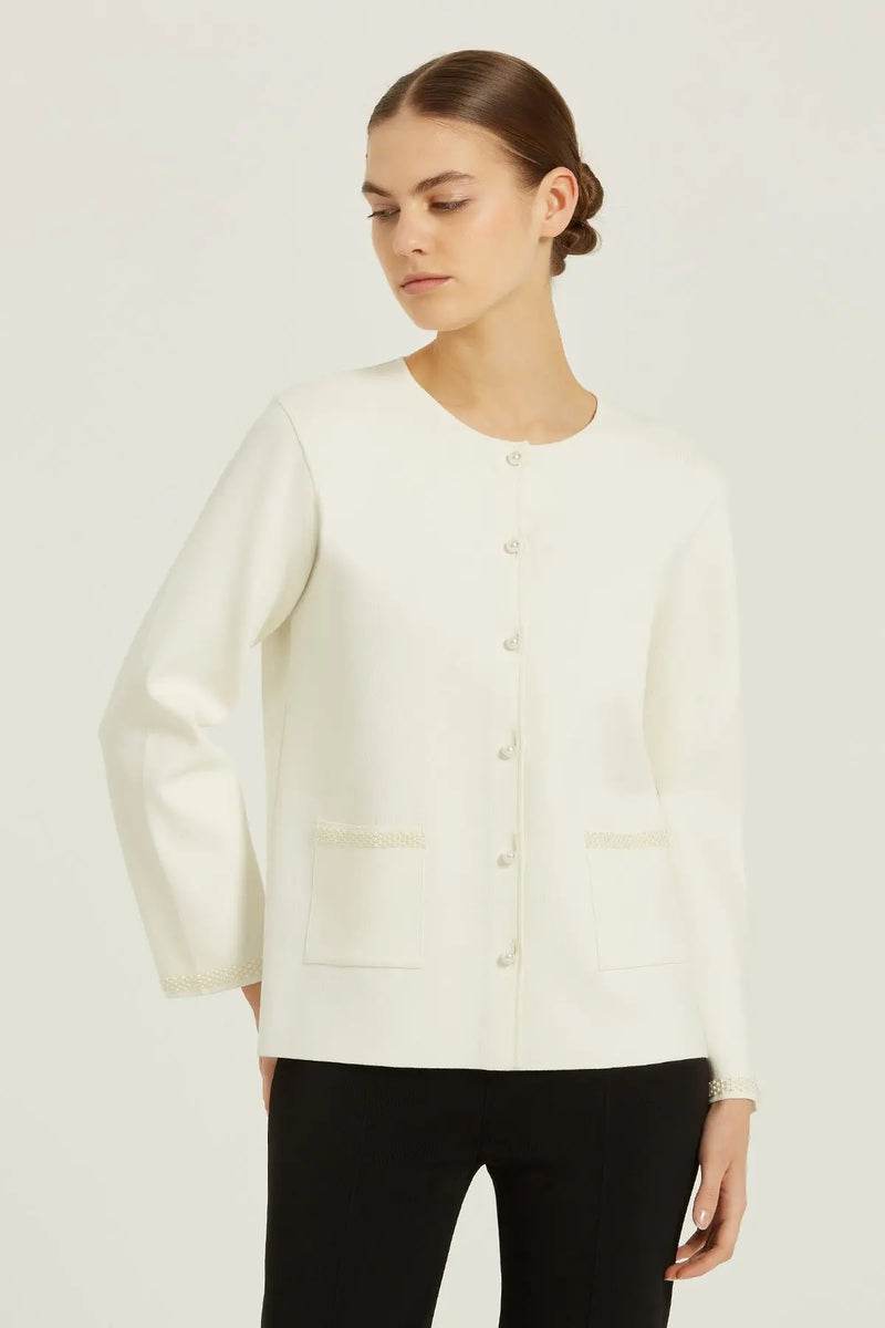 Ekru İnci Düğmeli Kadın Ceket  Mısırlı 1951