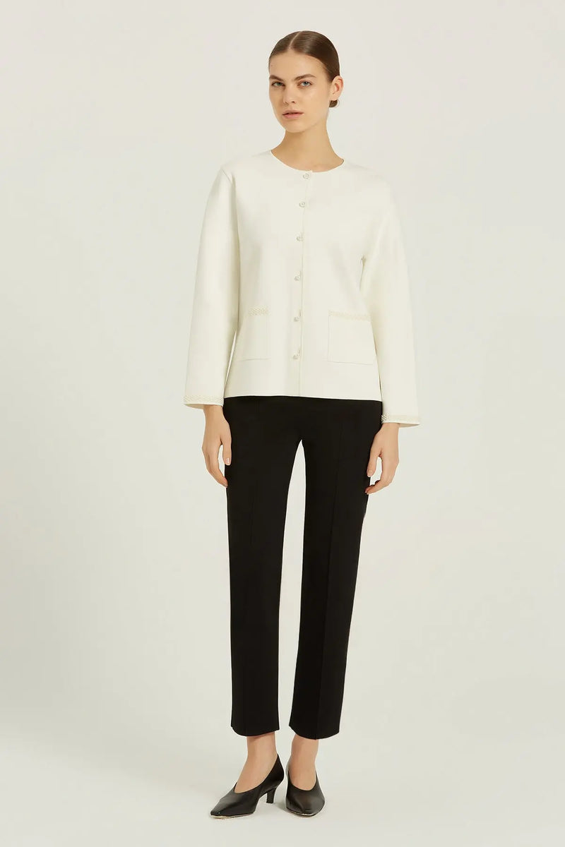 Ekru İnci Düğmeli Kadın Ceket  Mısırlı 1951