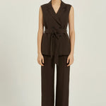 Acı Kahve Kruvaze Kuşaklı Kadın Yelek  Mısırlı 1951
