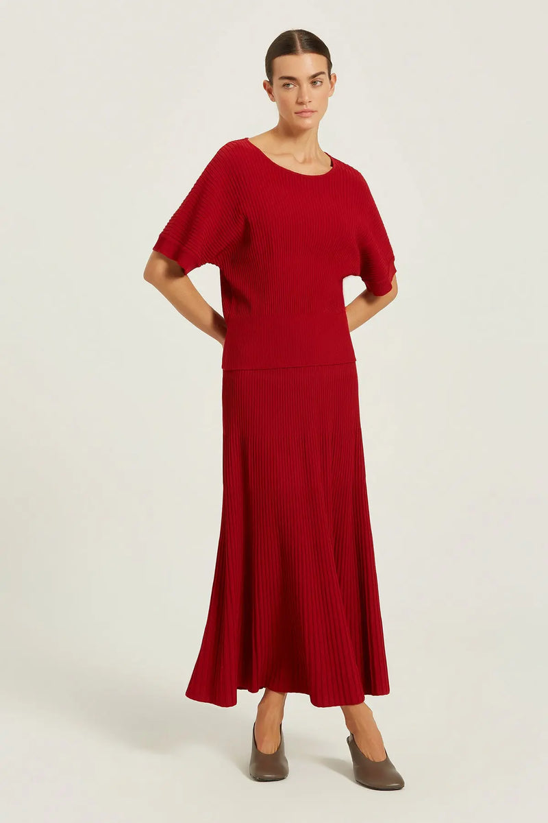 Bordo Nervür Çizgili Yarasa Kol Bluz  Mısırlı 1951