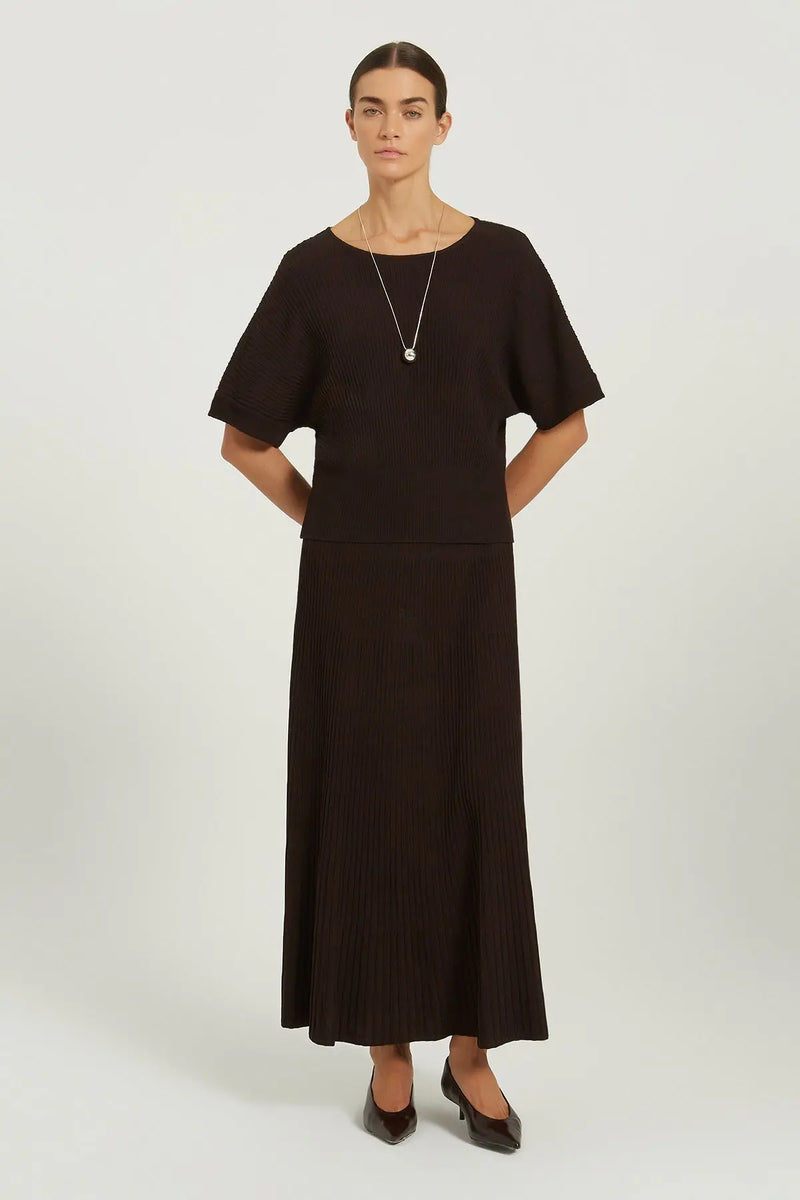 Acı Kahve Nervür Çizgili Yarasa Kol Bluz  Mısırlı 1951