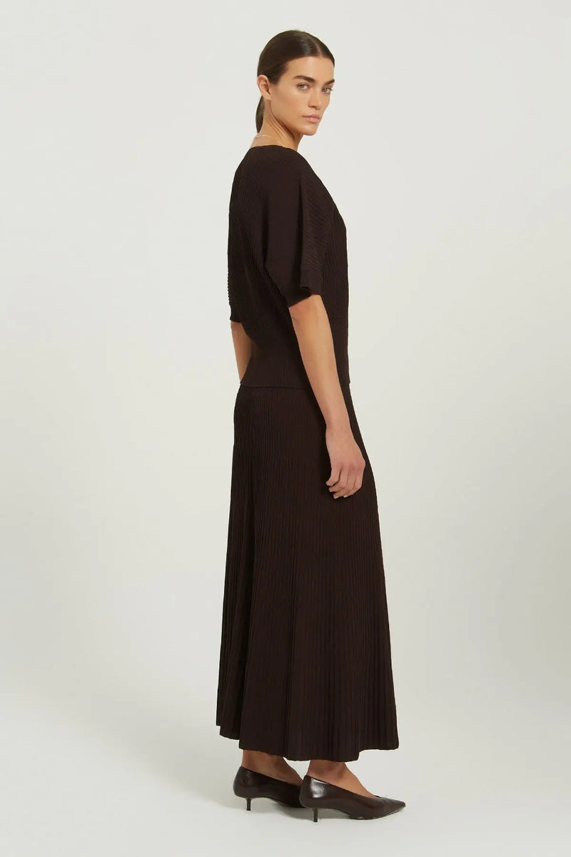 Acı Kahve Nervür Çizgili Yarasa Kol Bluz  Mısırlı 1951