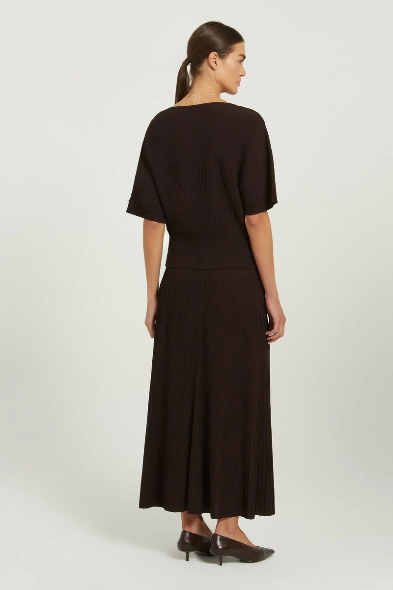 Acı Kahve Nervür Çizgili Yarasa Kol Bluz