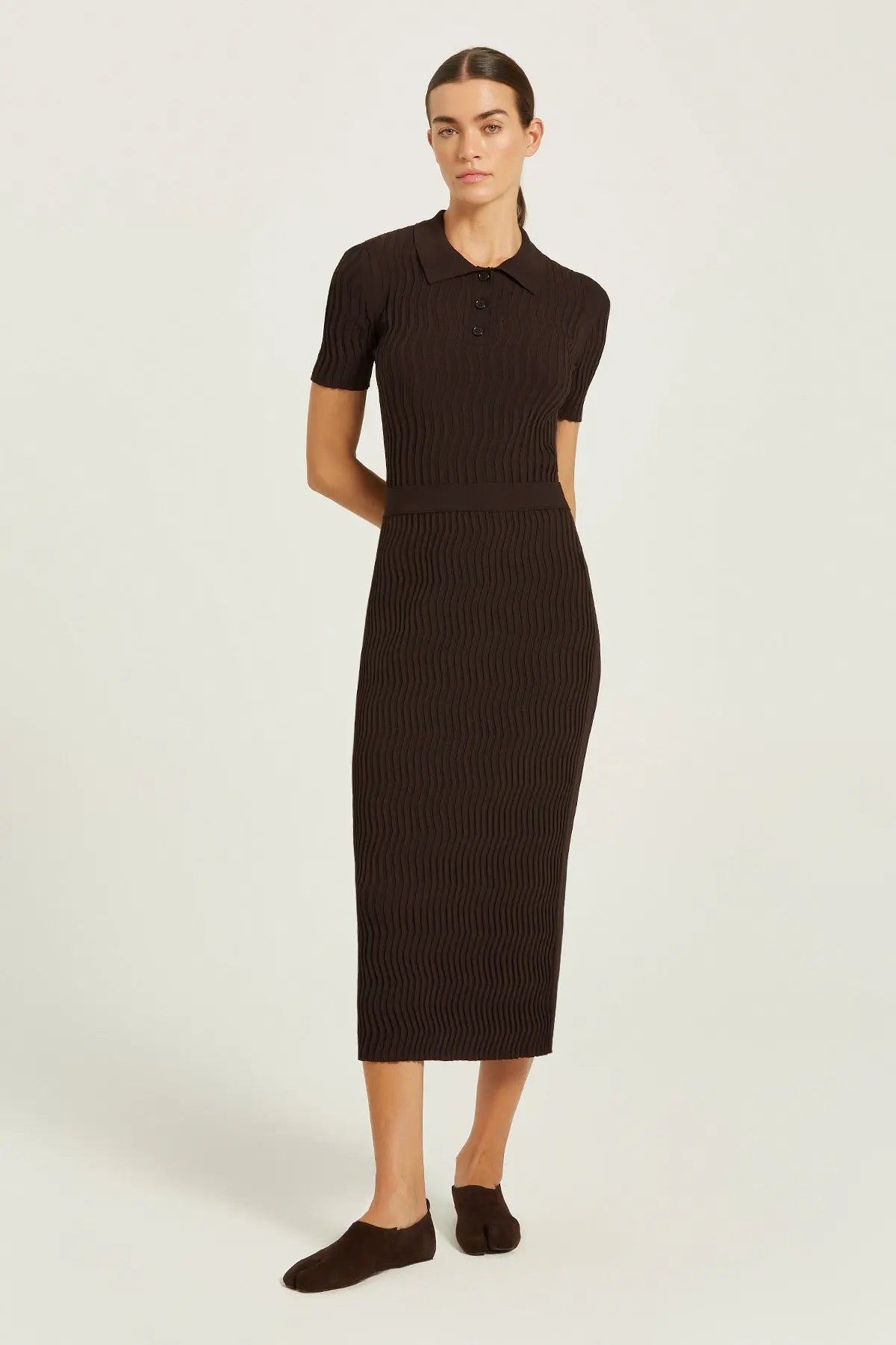 Acı Kahve Dalga Desenli Midi Etek  Mısırlı 1951