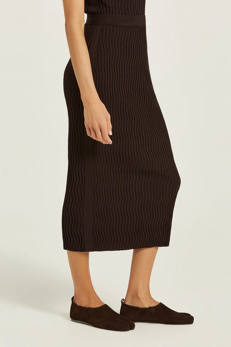 Acı Kahve Dalga Desenli Midi Etek  Mısırlı 1951