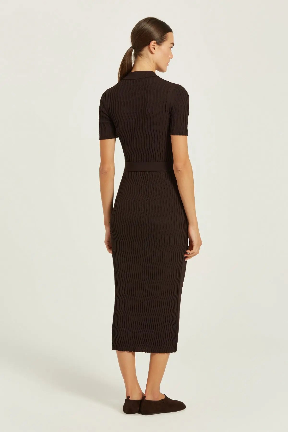 Acı Kahve Dalga Desenli Midi Etek  Mısırlı 1951