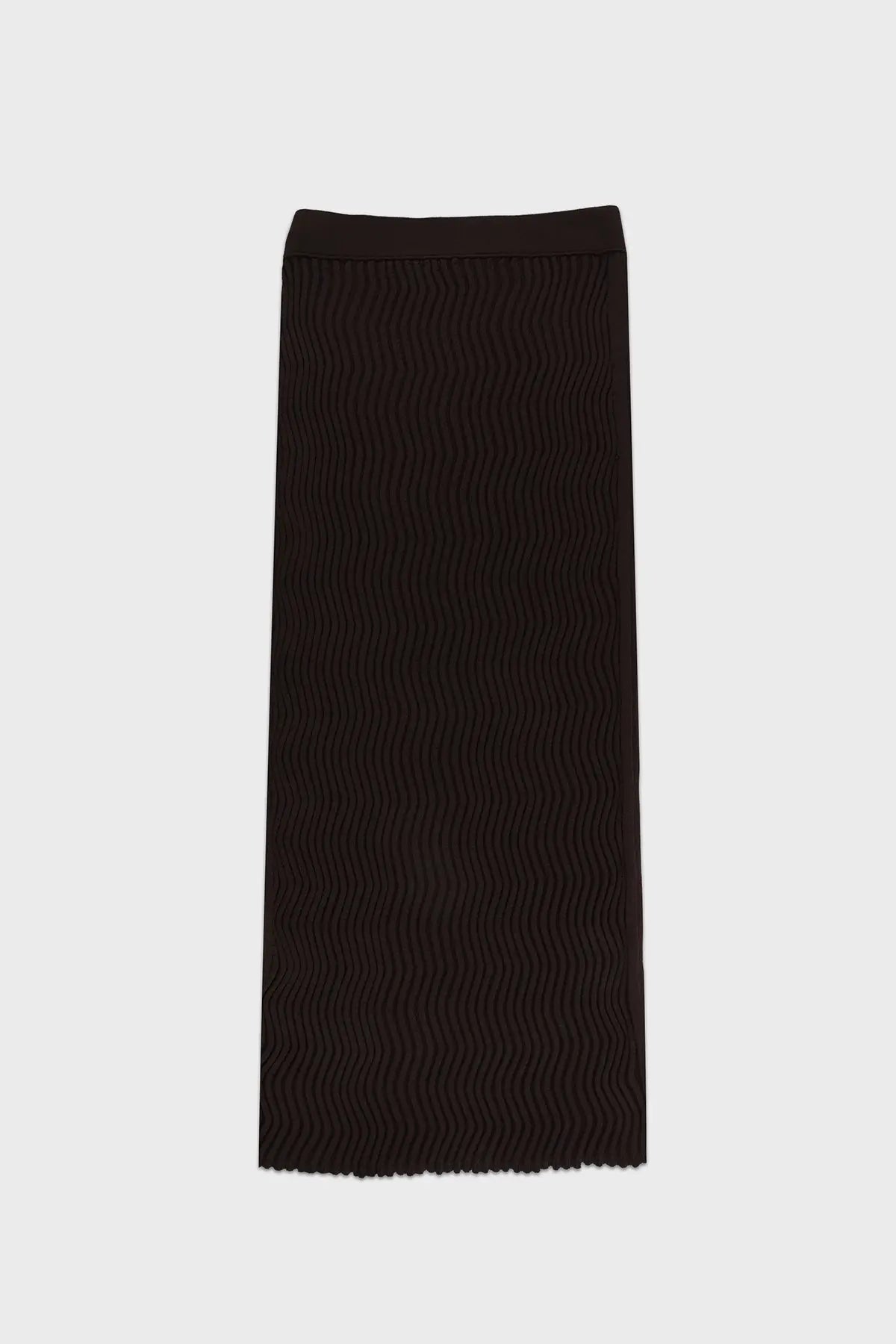 Acı Kahve Dalga Desenli Midi Etek  Mısırlı 1951