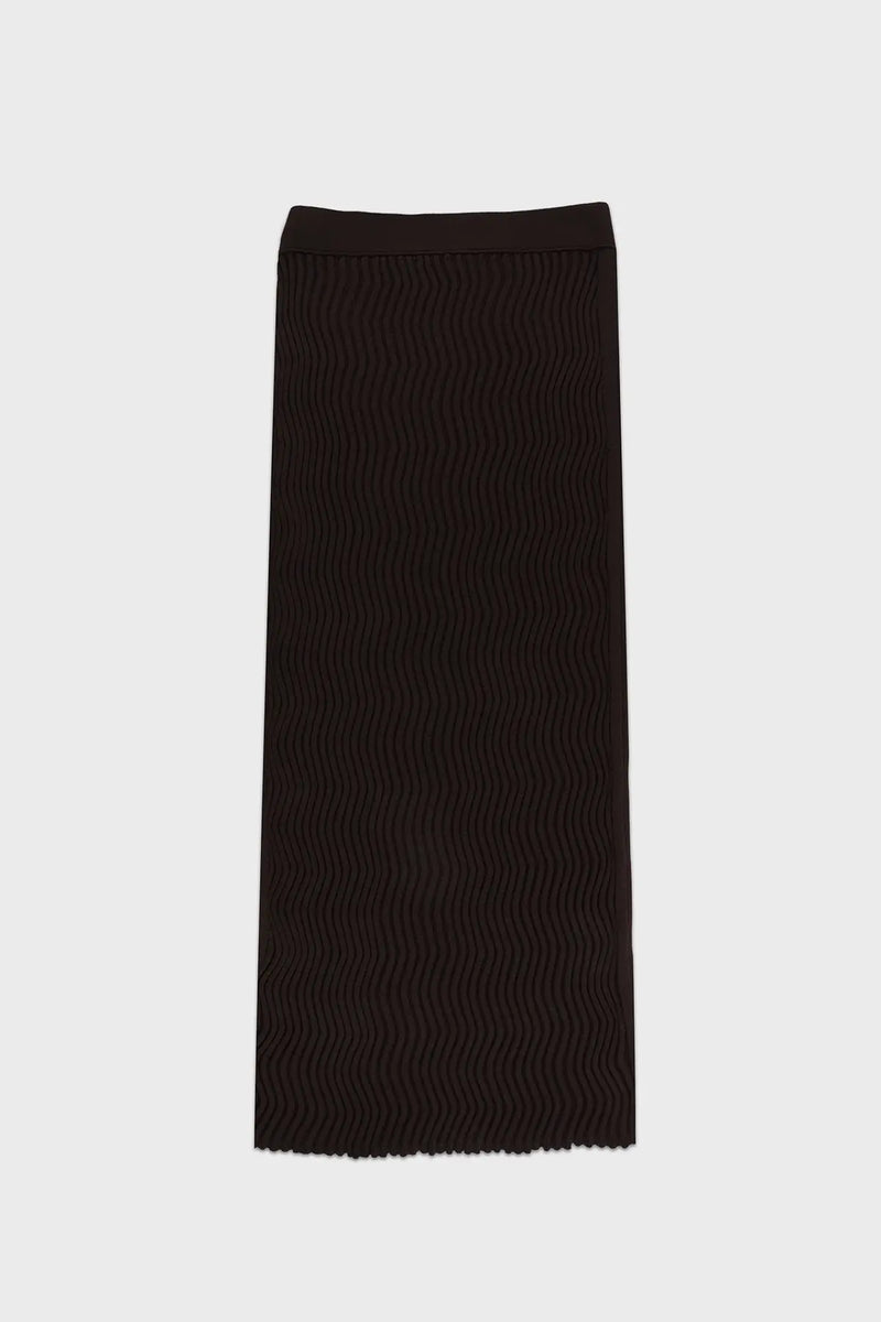 Acı Kahve Dalga Desenli Midi Etek