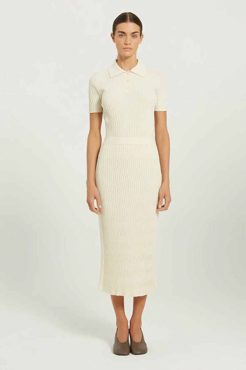 Bej Dalga Desenli Midi Etek  Mısırlı 1951