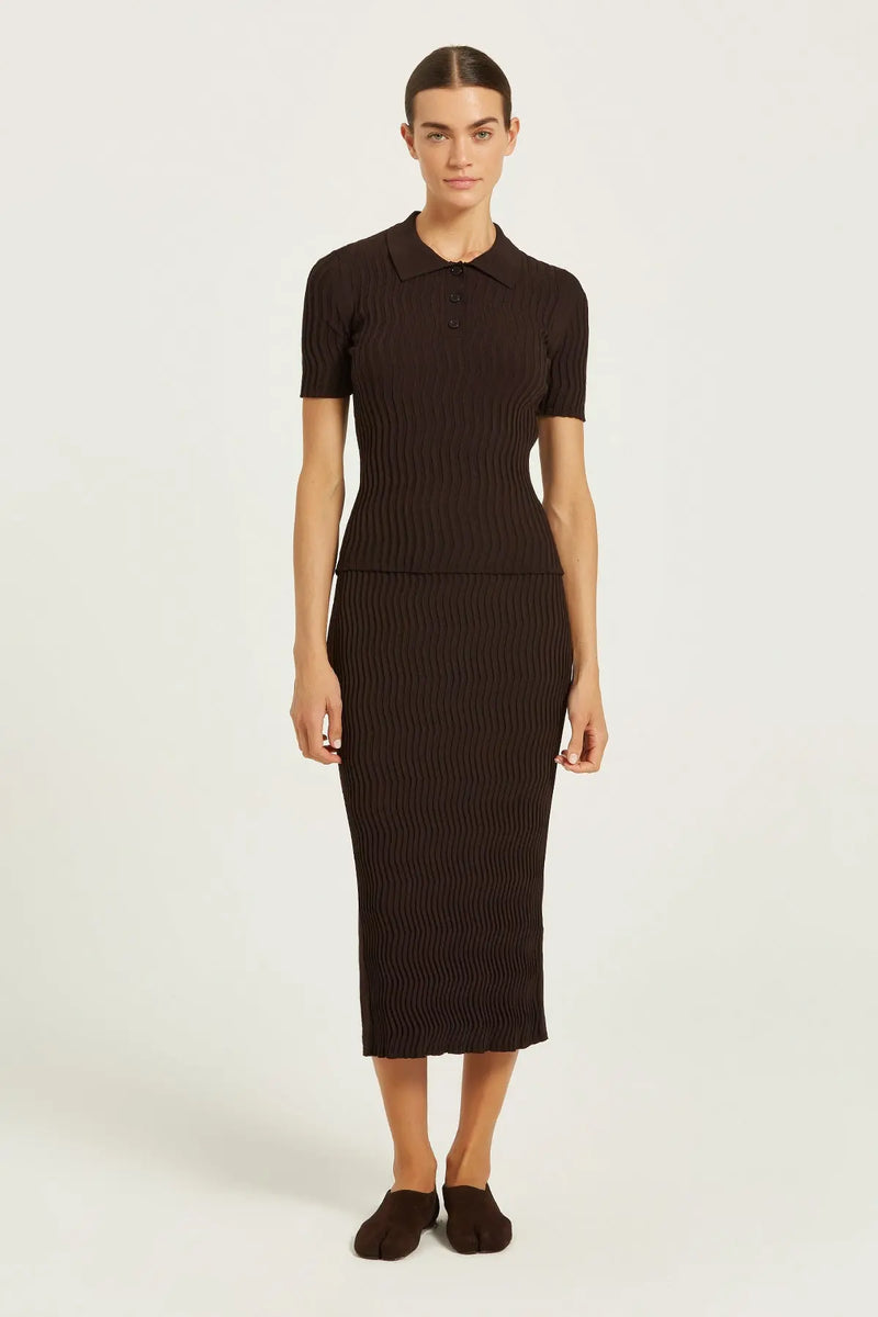 Acı Kahve Polo Yaka Dalga Desenli Kadın Kazak  Mısırlı 1951