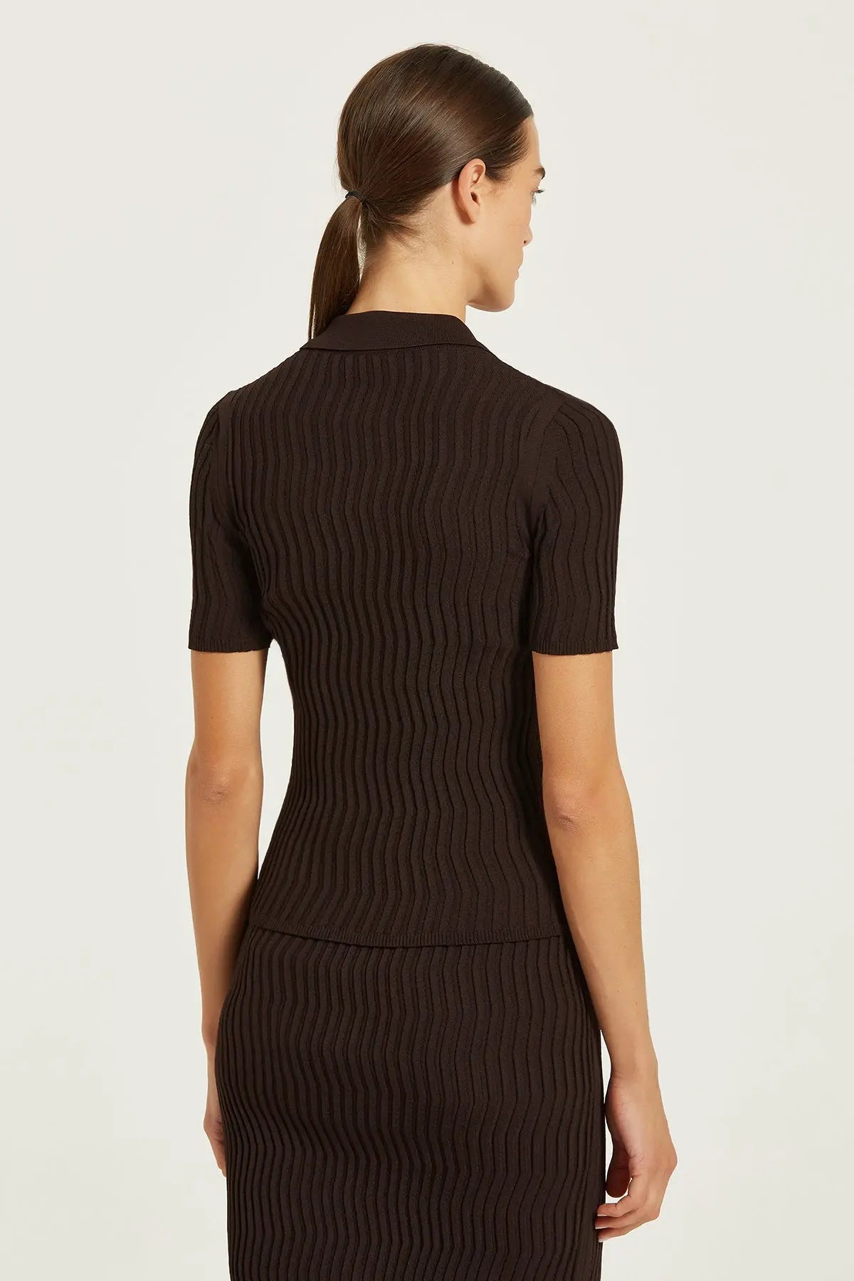 Acı Kahve Polo Yaka Dalga Desenli Kadın Kazak  Mısırlı 1951