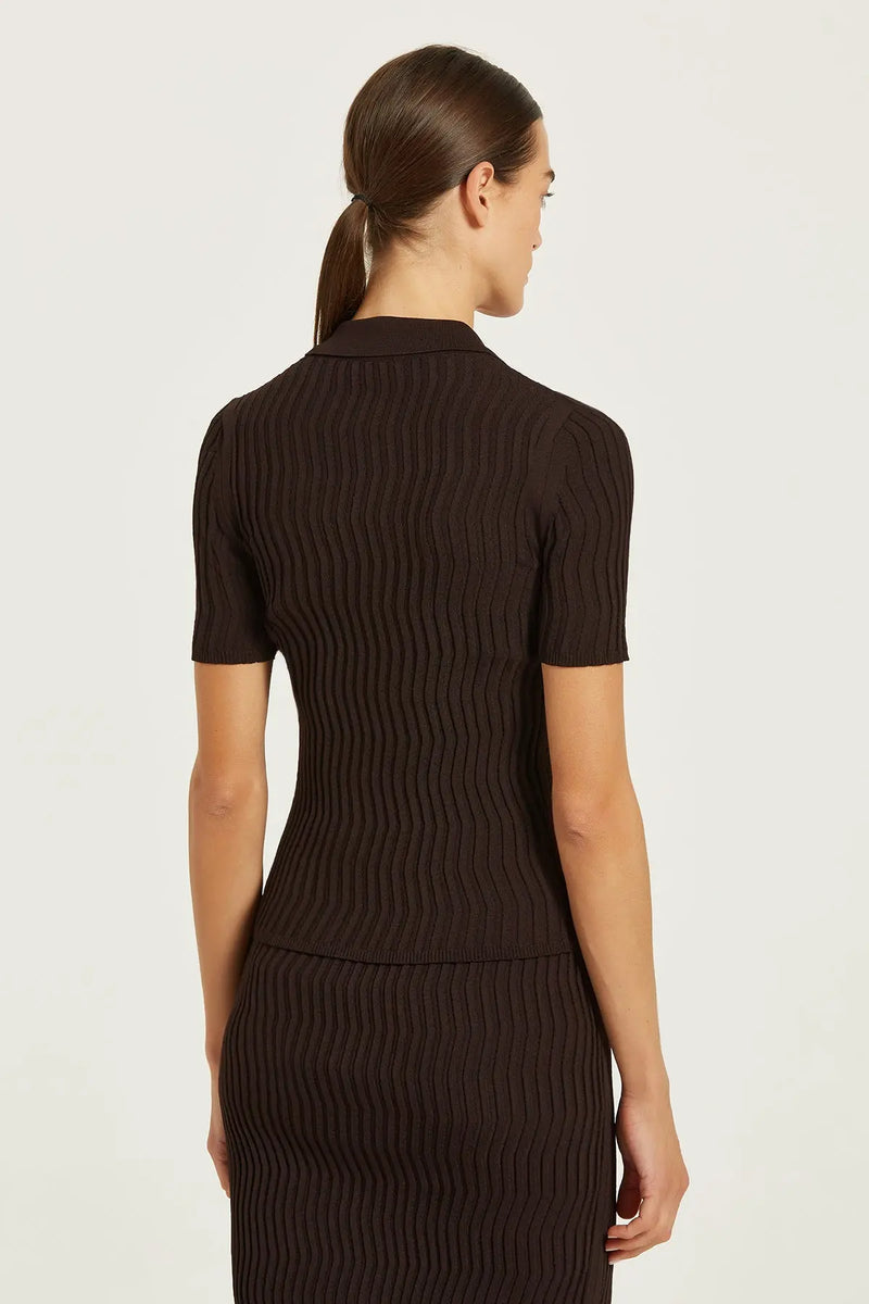 Acı Kahve Polo Yaka Dalga Desenli Kadın Kazak  Mısırlı 1951