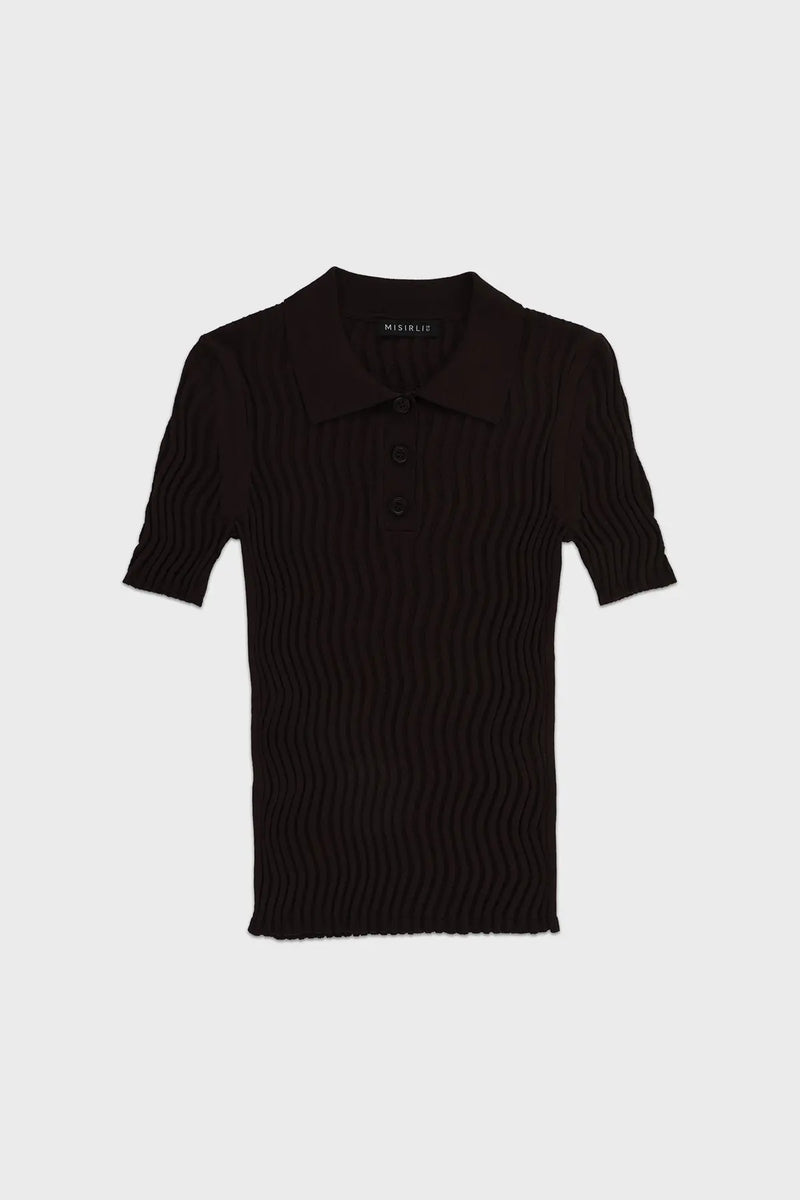 Acı Kahve Polo Yaka Dalga Desenli Kadın Kazak