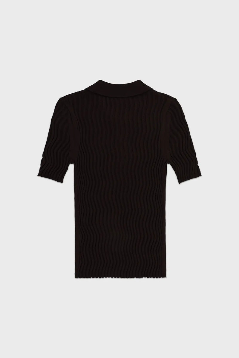 Acı Kahve Polo Yaka Dalga Desenli Kadın Kazak