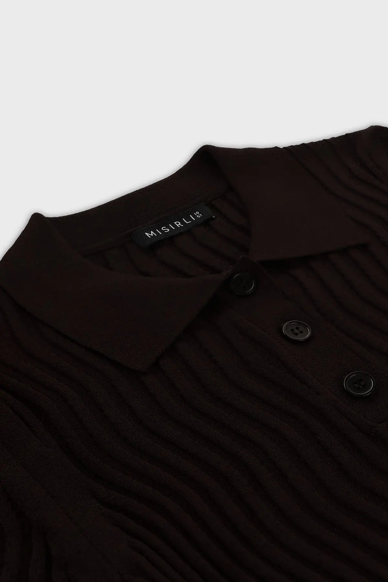 Acı Kahve Polo Yaka Dalga Desenli Kadın Kazak