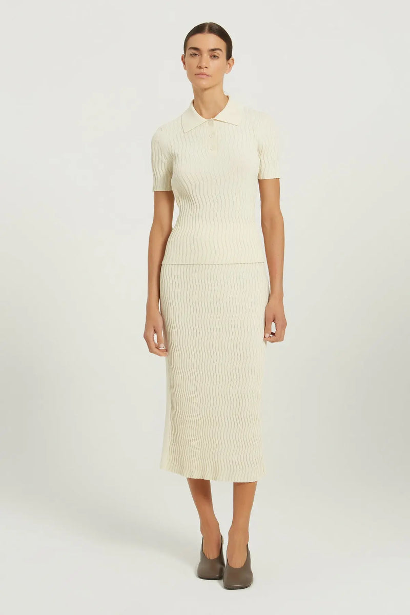 Bej Polo Yaka Dalga Desenli Kadın Kazak  Mısırlı 1951