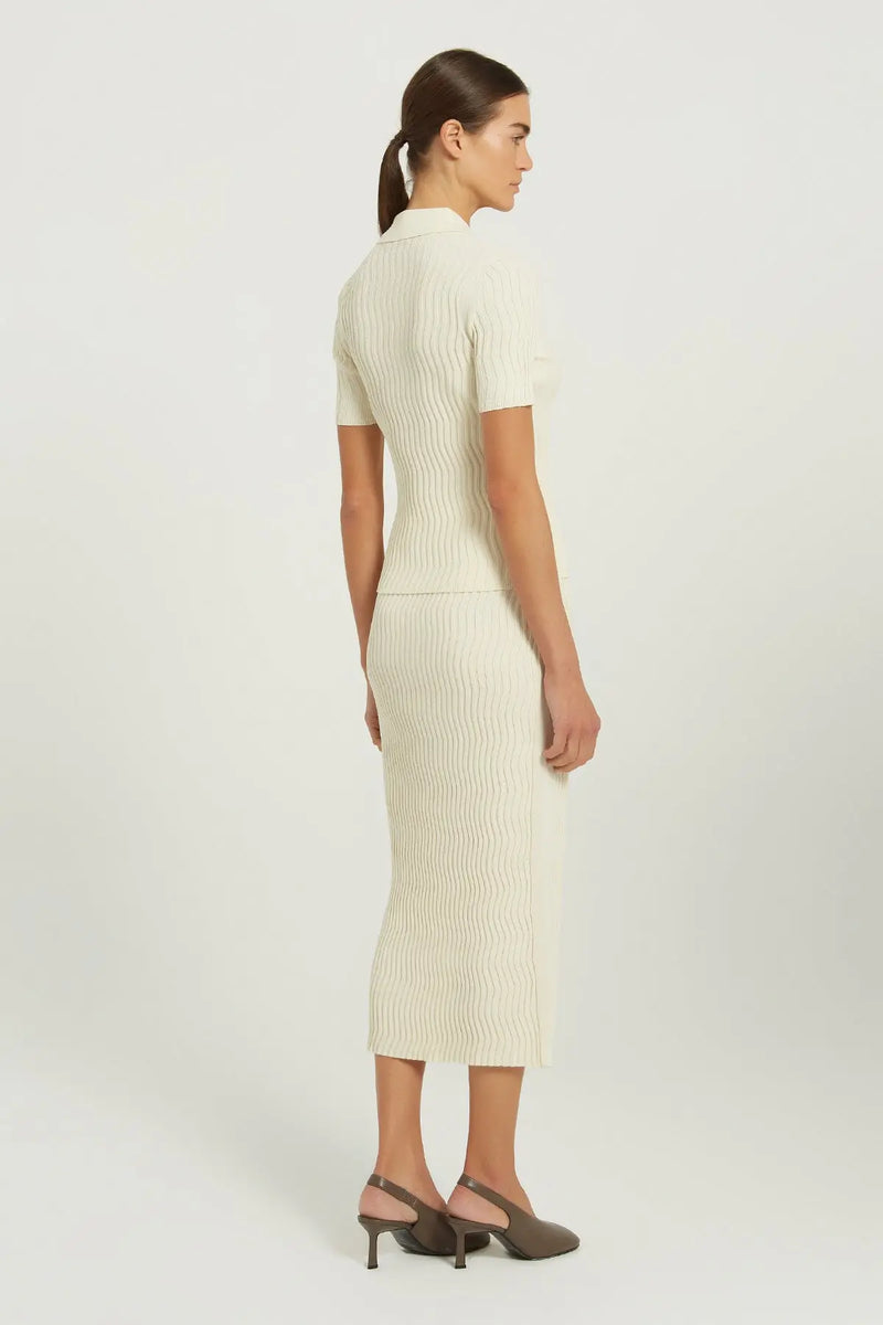 Bej Polo Yaka Dalga Desenli Kadın Kazak  Mısırlı 1951