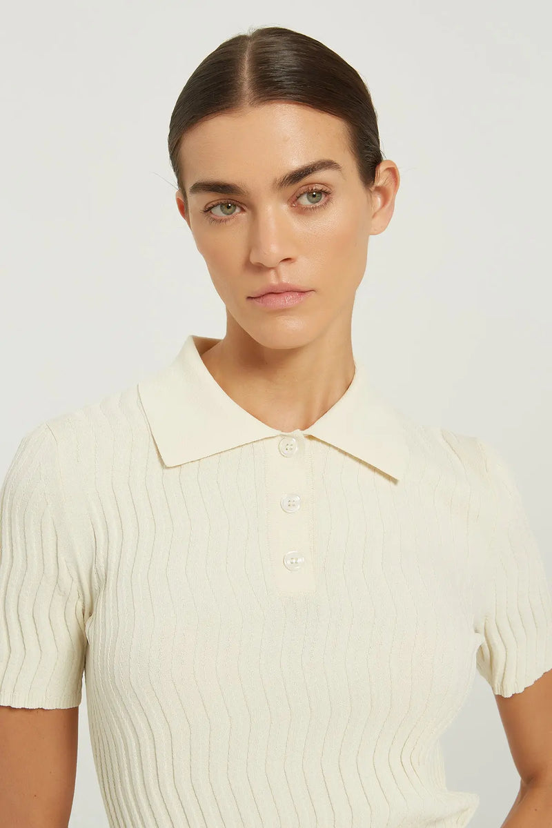 Bej Polo Yaka Dalga Desenli Kadın Kazak  Mısırlı 1951