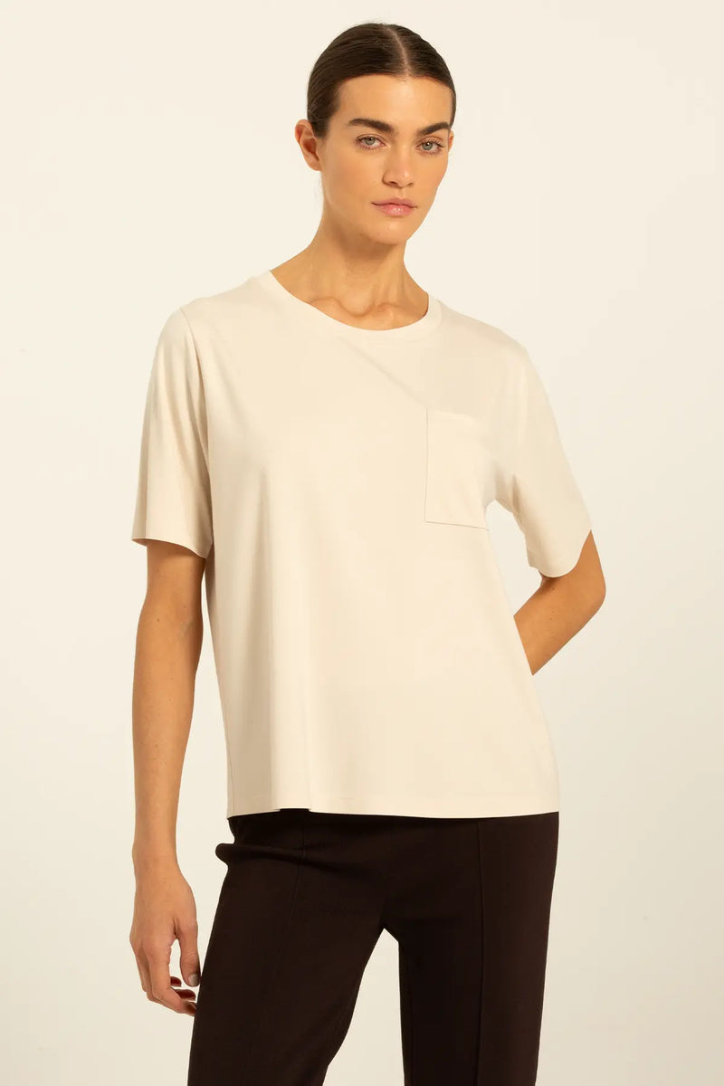 Açık Bej Yaka Cepli Kadın Tişört  Mısırlı 1951