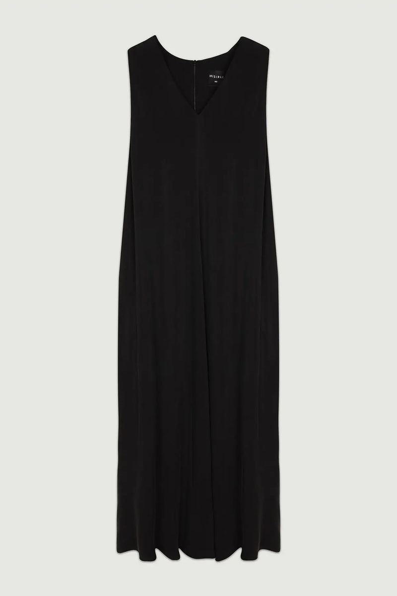 Siyah Cep Detaylı Kolsuz Uzun Elbise