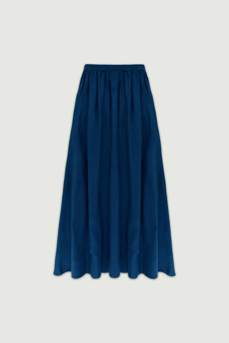 Lacivert Cep Detaylı Uzun Kloş Etek