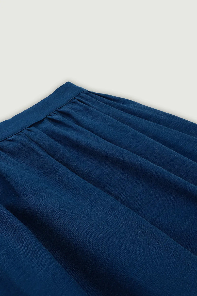 Lacivert Cep Detaylı Uzun Kloş Etek