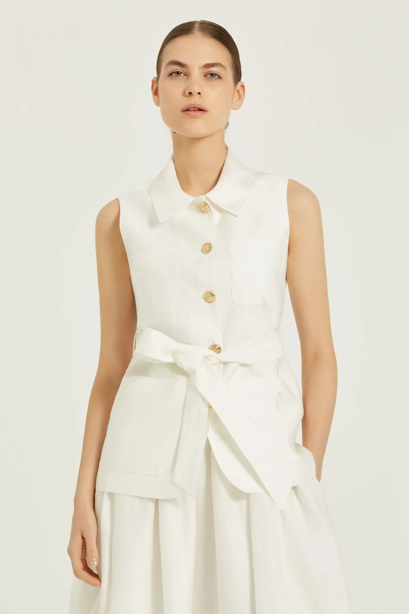 Ekru Kuşak Detaylı Kadın Yelek  Mısırlı 1951