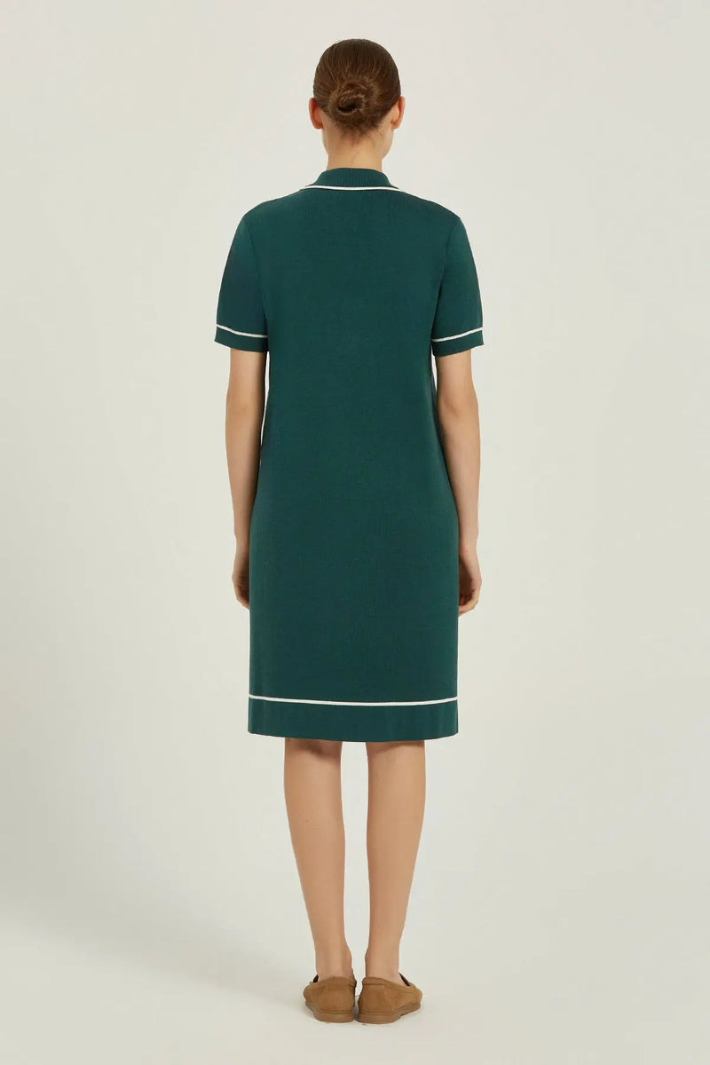 Zümrüt Yeşili Ekru Biyeli Kısa Kollu Elbise  Mısırlı 1951