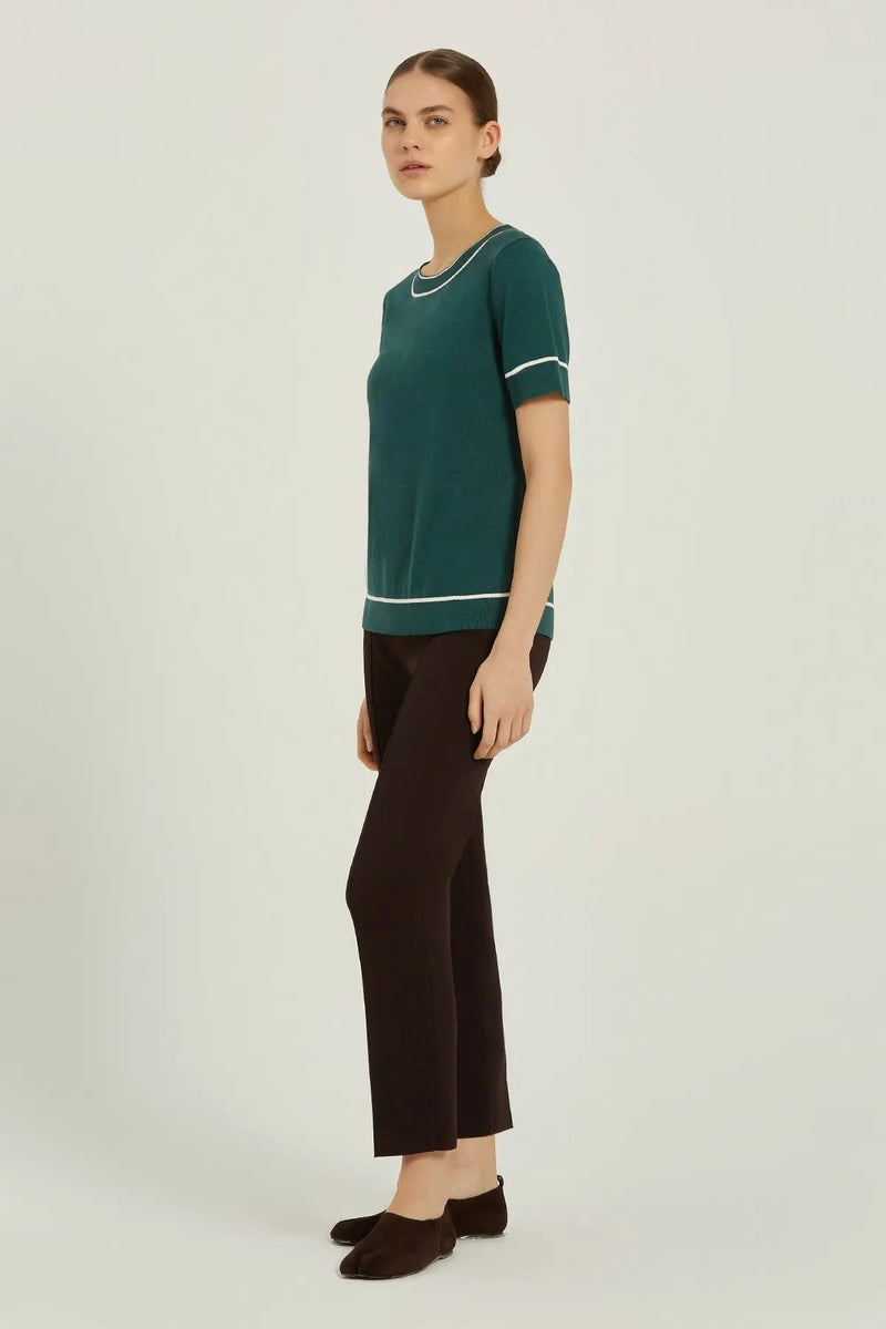 Zümrüt Yeşili Şerit Detaylı Kadın Tişört  Mısırlı 1951