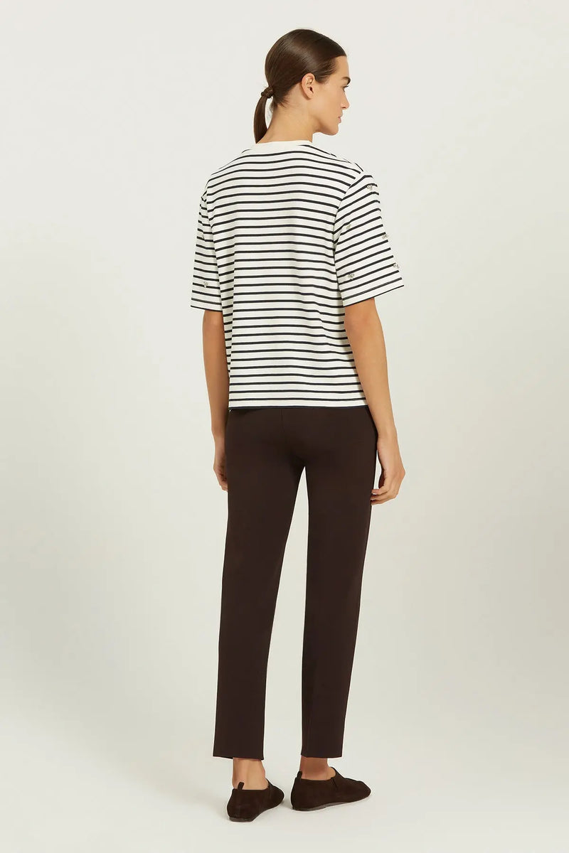 Ekru Lacivert Taş Detaylı Kadın Tişört