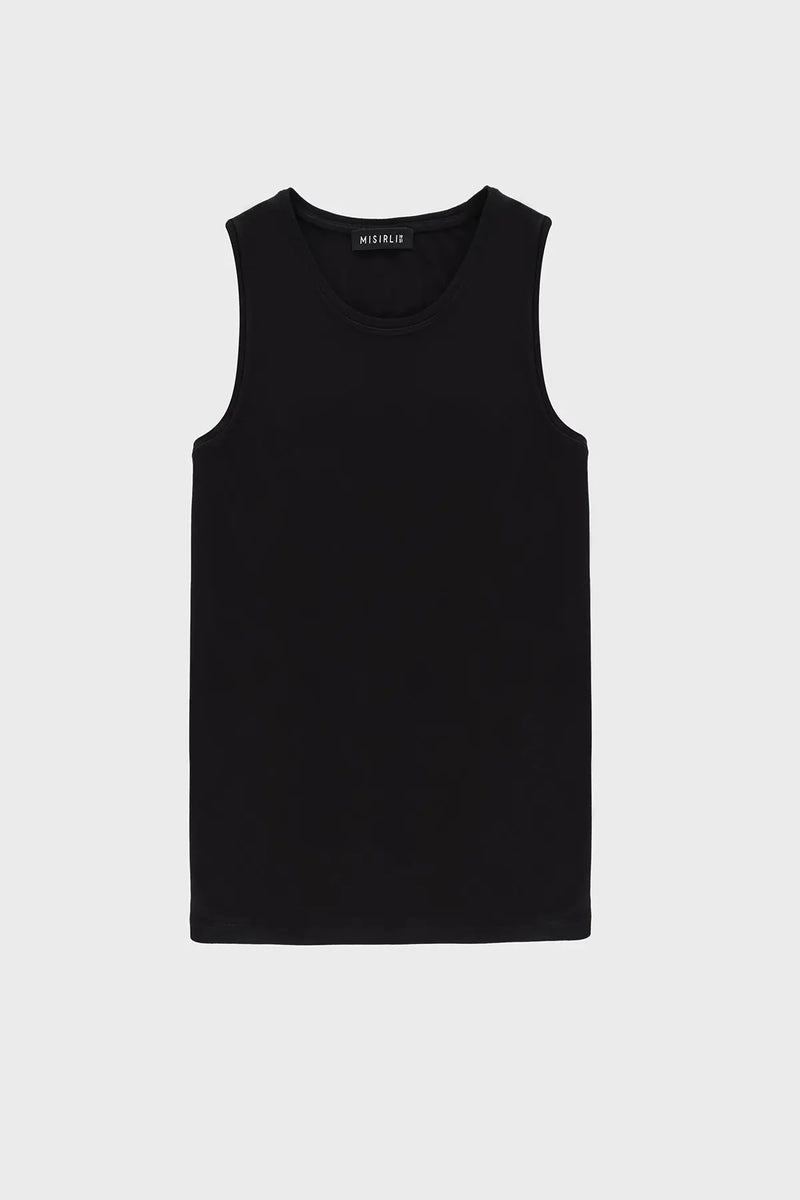 Siyah Bisiklet Yaka Örme Kadın Atlet