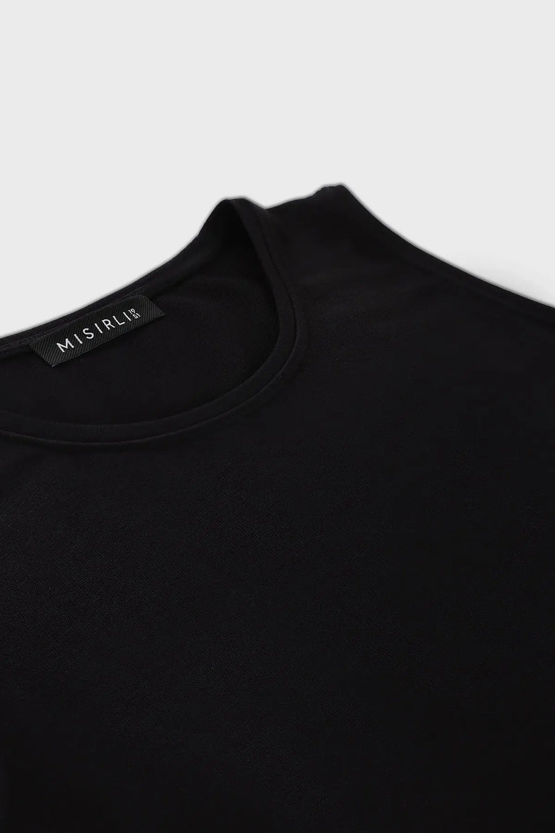 Siyah Bisiklet Yaka Örme Kadın Atlet