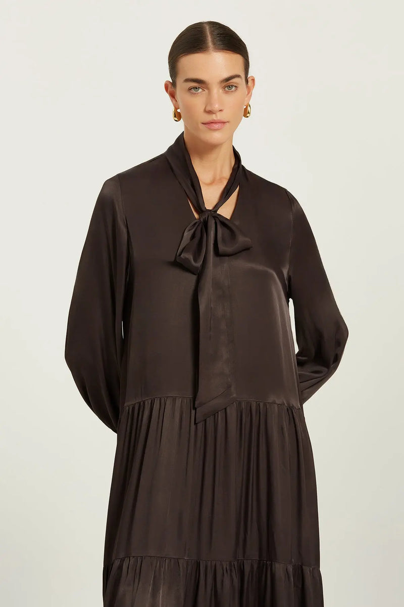 Acı Kahve Fular Detaylı Eteği Büzgülü Elbise  Mısırlı 1951