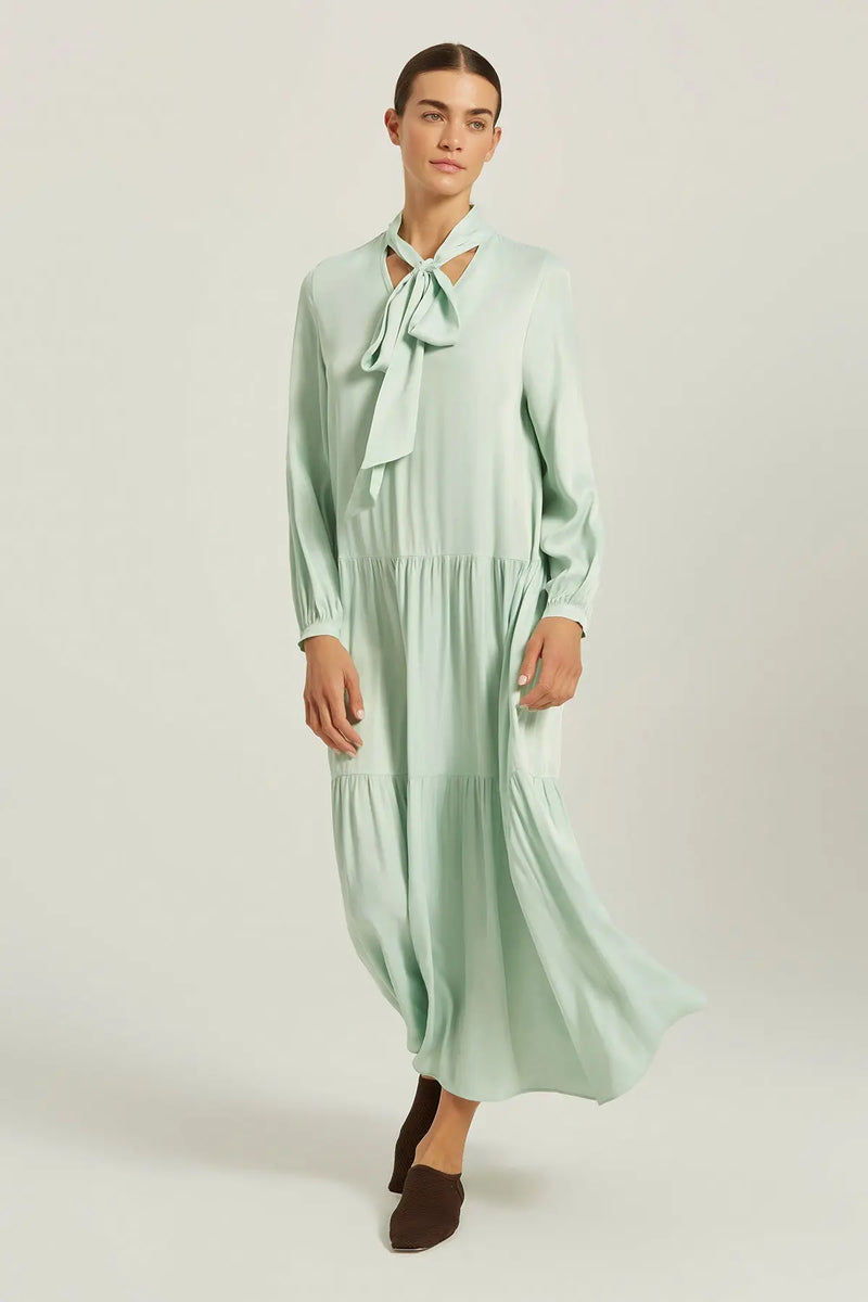 Mint Fular Detaylı Eteği Büzgülü Elbise  Mısırlı 1951