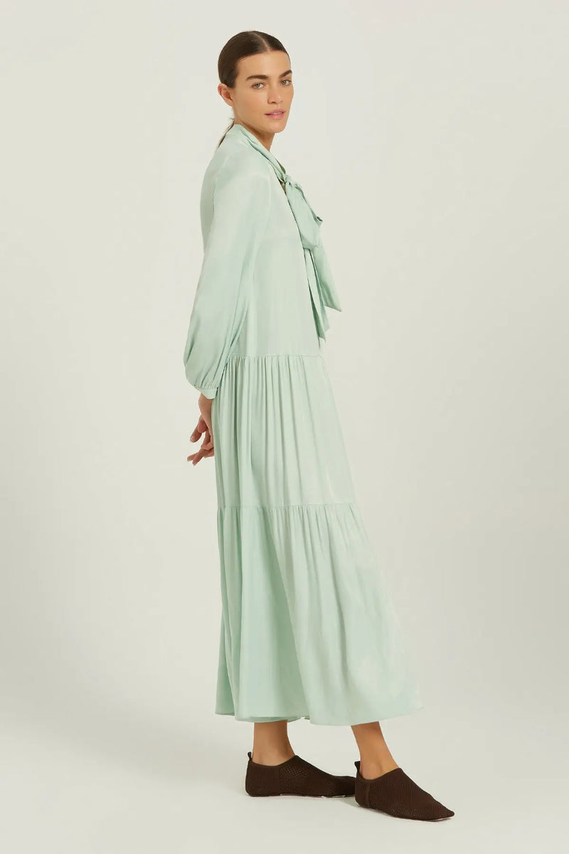 Mint Fular Detaylı Eteği Büzgülü Elbise  Mısırlı 1951