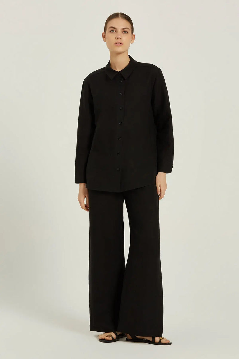 Siyah Uzun Kollu Keten Kadın Gömlek  Mısırlı 1951