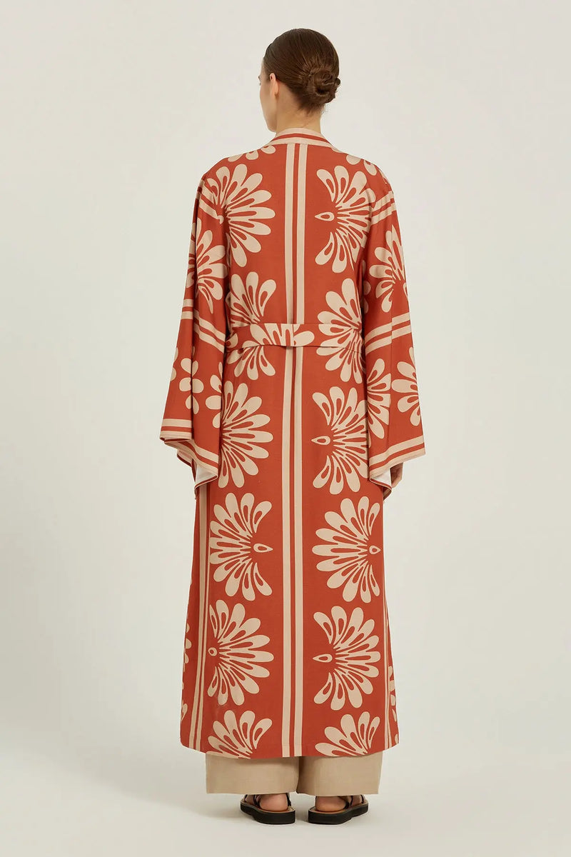 Kahverengi Bej Kuşak Detaylı Kadın Kaftan  Mısırlı 1951