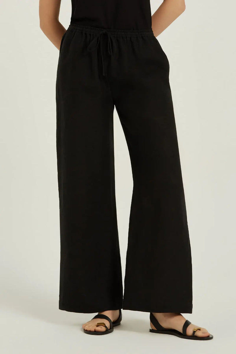 Siyah Beli Bağcıklı Keten Kadın Pantolon  Mısırlı 1951