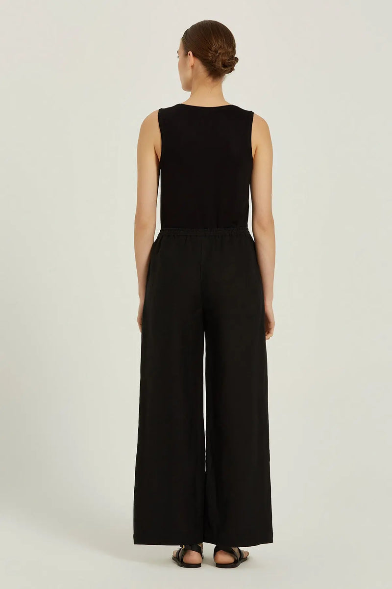 Siyah Beli Bağcıklı Keten Kadın Pantolon  Mısırlı 1951