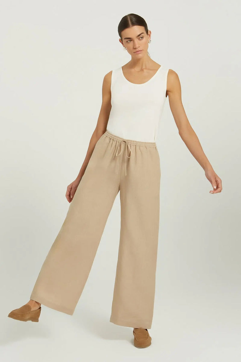 Bej Beli Bağcıklı Keten Kadın Pantolon  Mısırlı 1951