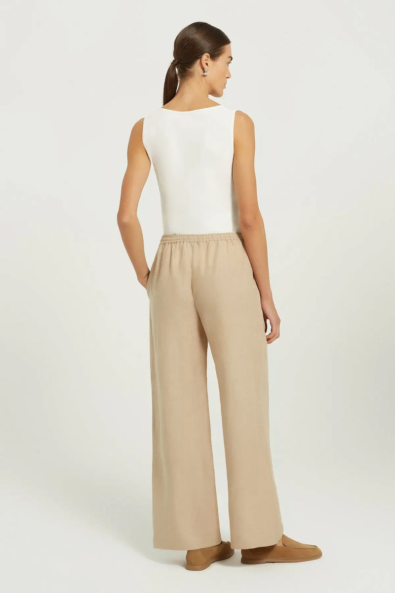 Bej Beli Bağcıklı Keten Kadın Pantolon  Mısırlı 1951