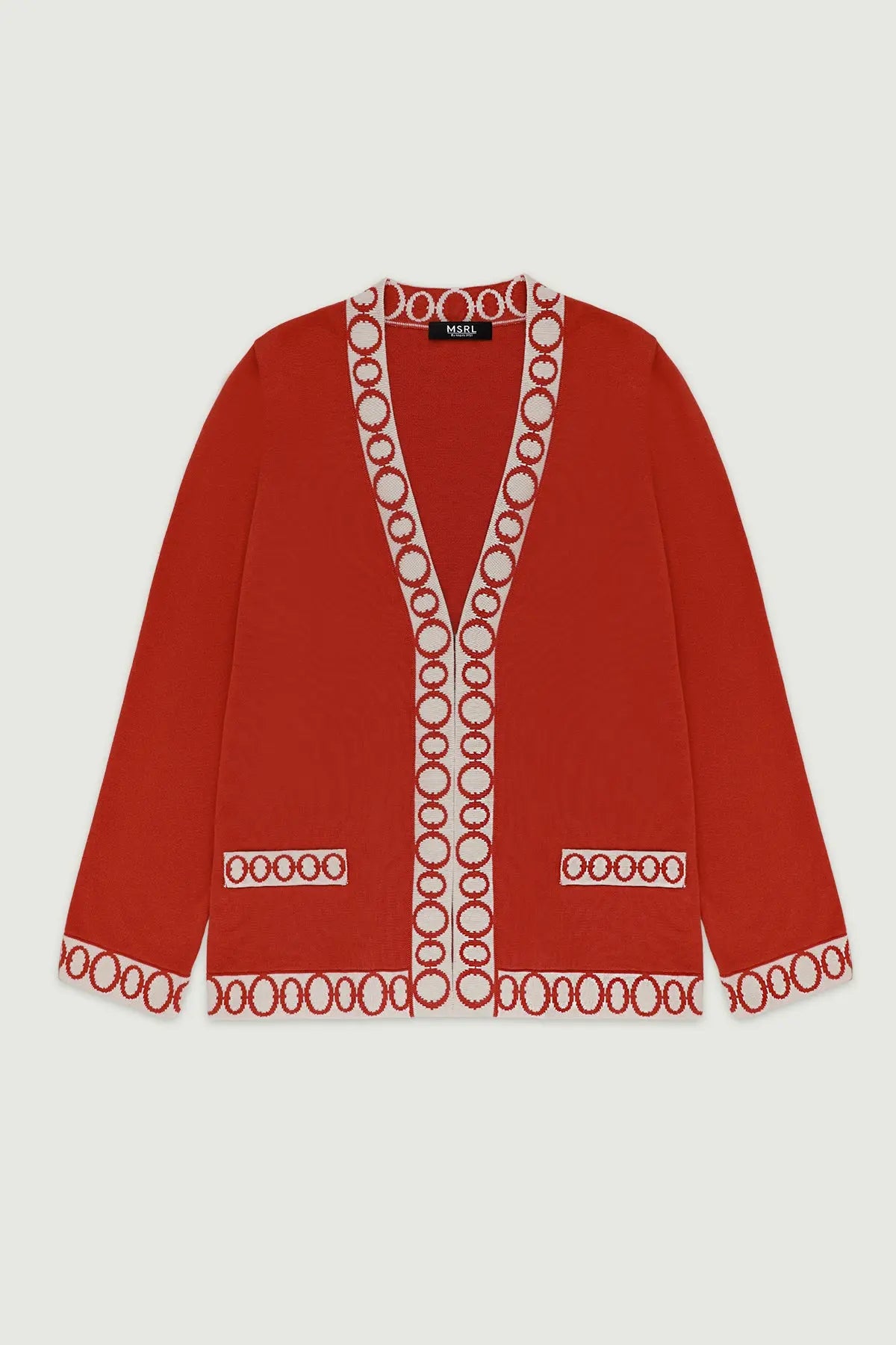 Kiremit Taş Geometrik Motifli Kadın Hırka  Mısırlı 1951