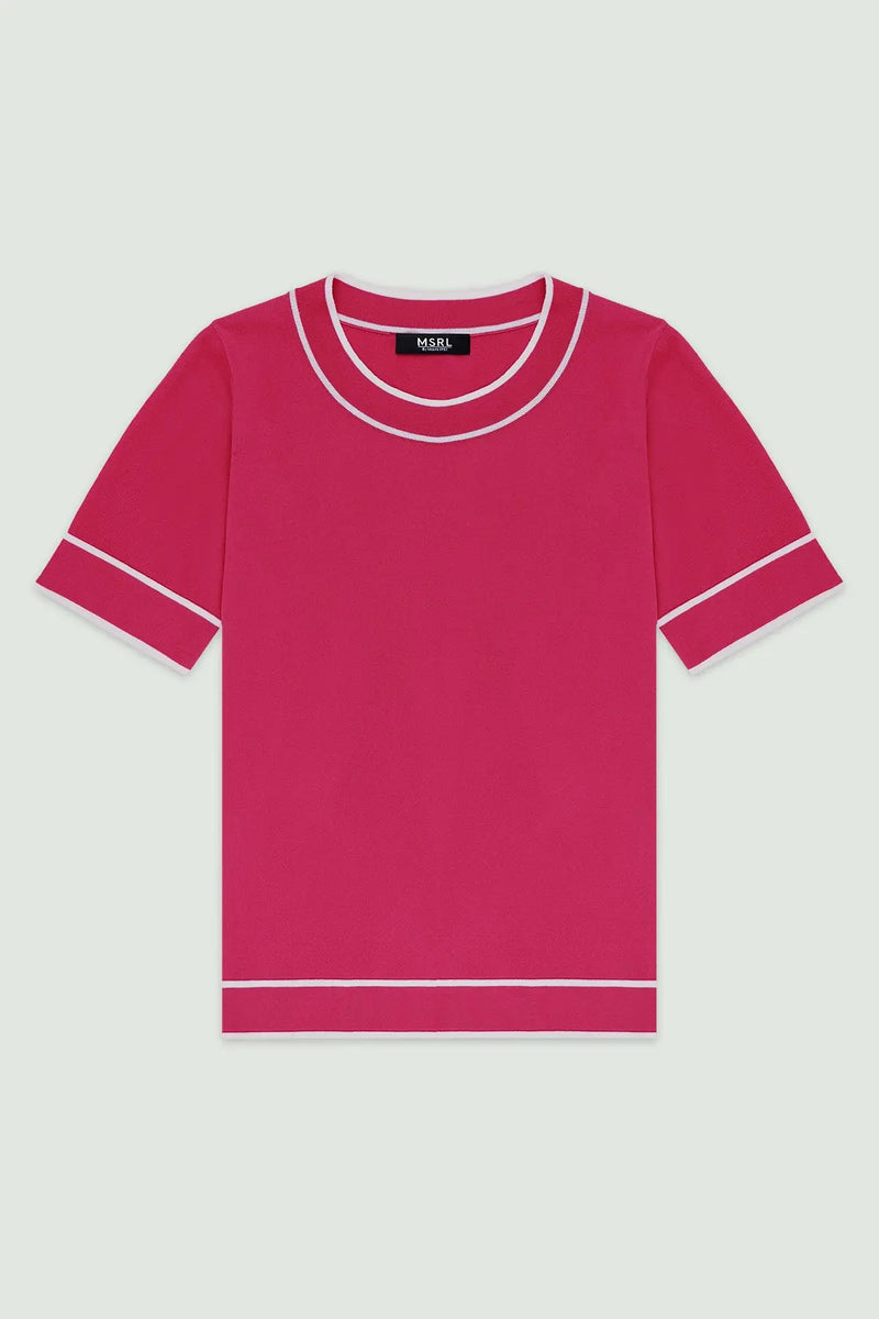 Fuşya Ekru Şeritli Kadın T-Shirt  Mısırlı 1951