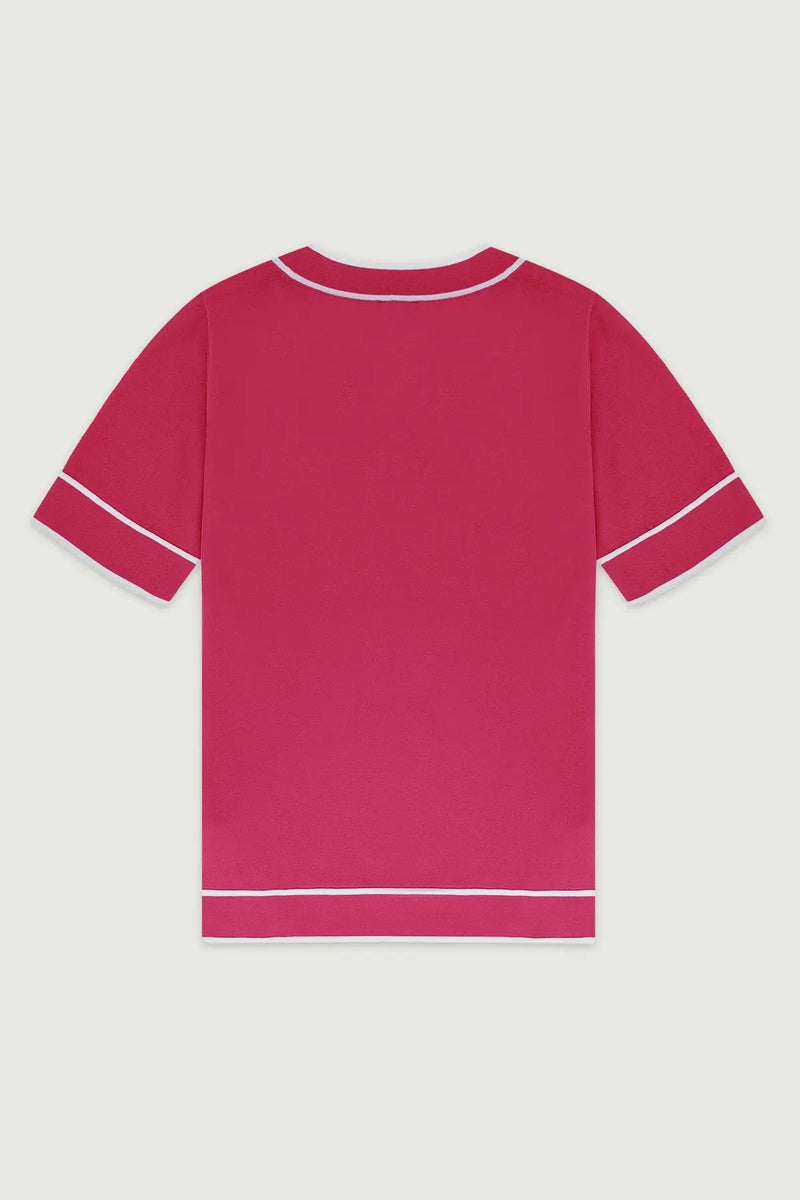 Fuşya Ekru Şeritli Kadın T-Shirt  Mısırlı 1951