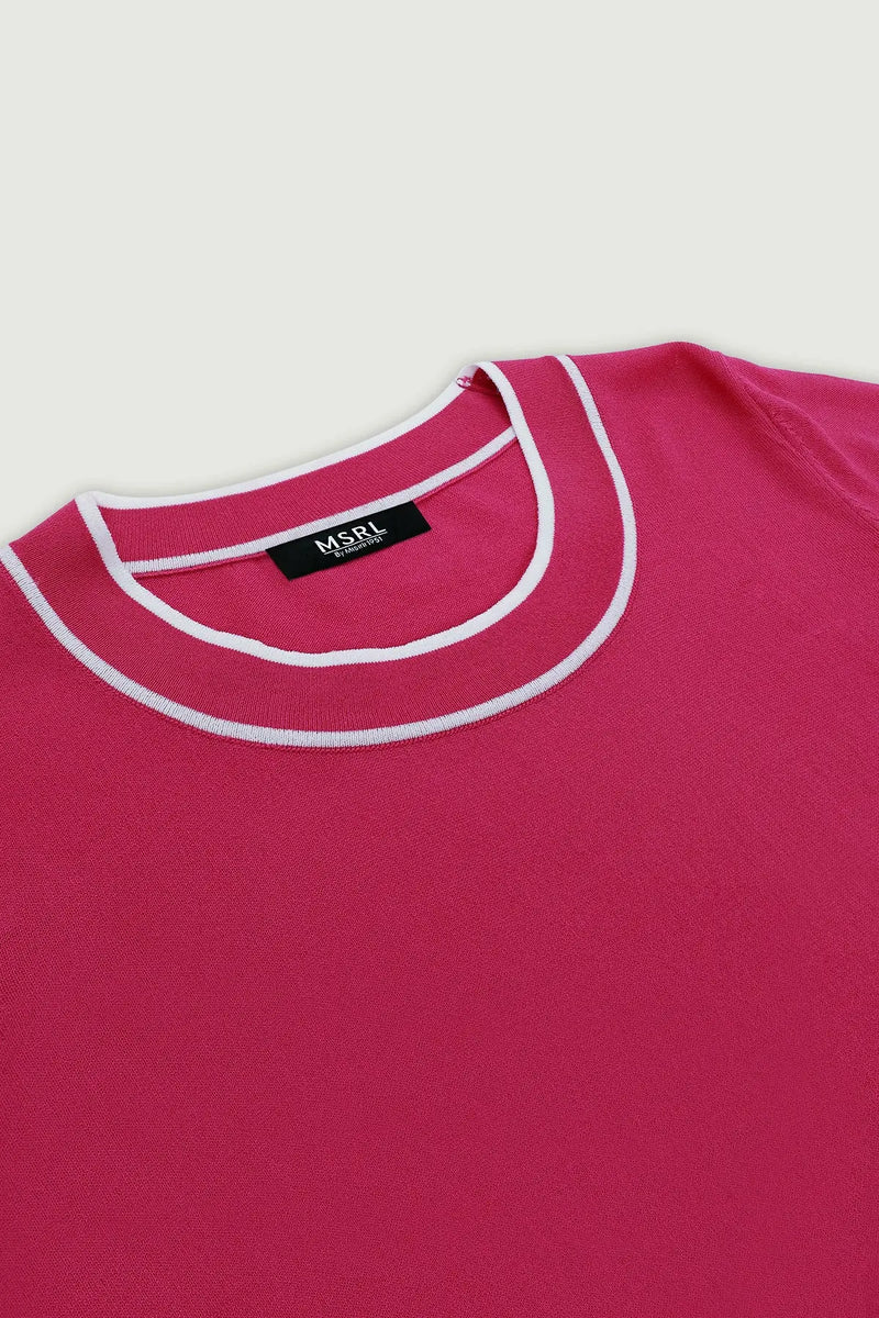Fuşya Ekru Şeritli Kadın T-Shirt  Mısırlı 1951