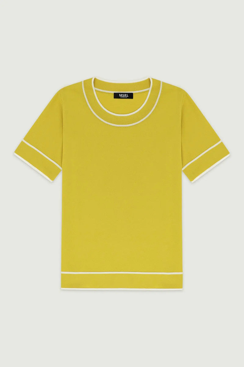 Sarı Ekru Şeritli Kadın T-Shirt  Mısırlı 1951
